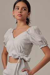 Isabella Ribbon Tie Top in Grey