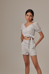 Isabella Ribbon Tie Top in Grey