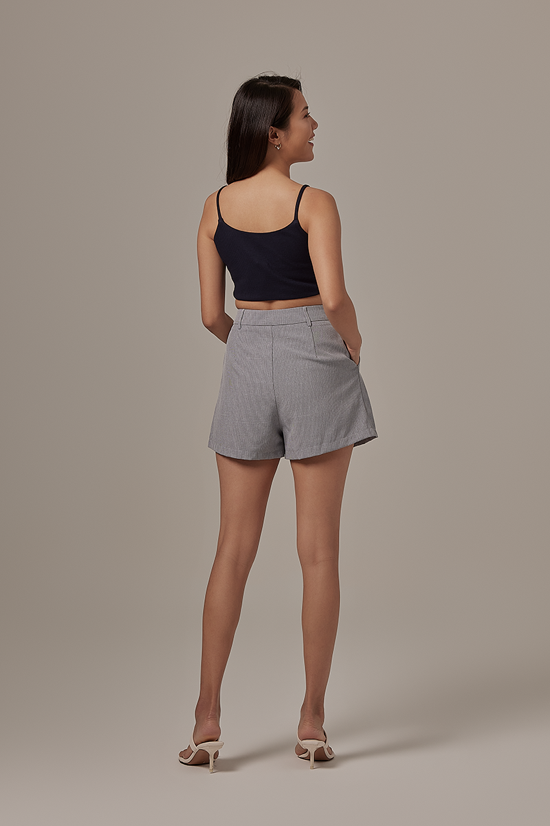 Ailey Waffle Textured Crop Top in Navy Blue