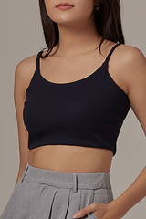 Ailey Waffle Textured Crop Top in Navy Blue