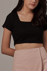 Micayla Waffle Textured Crop Top in Black