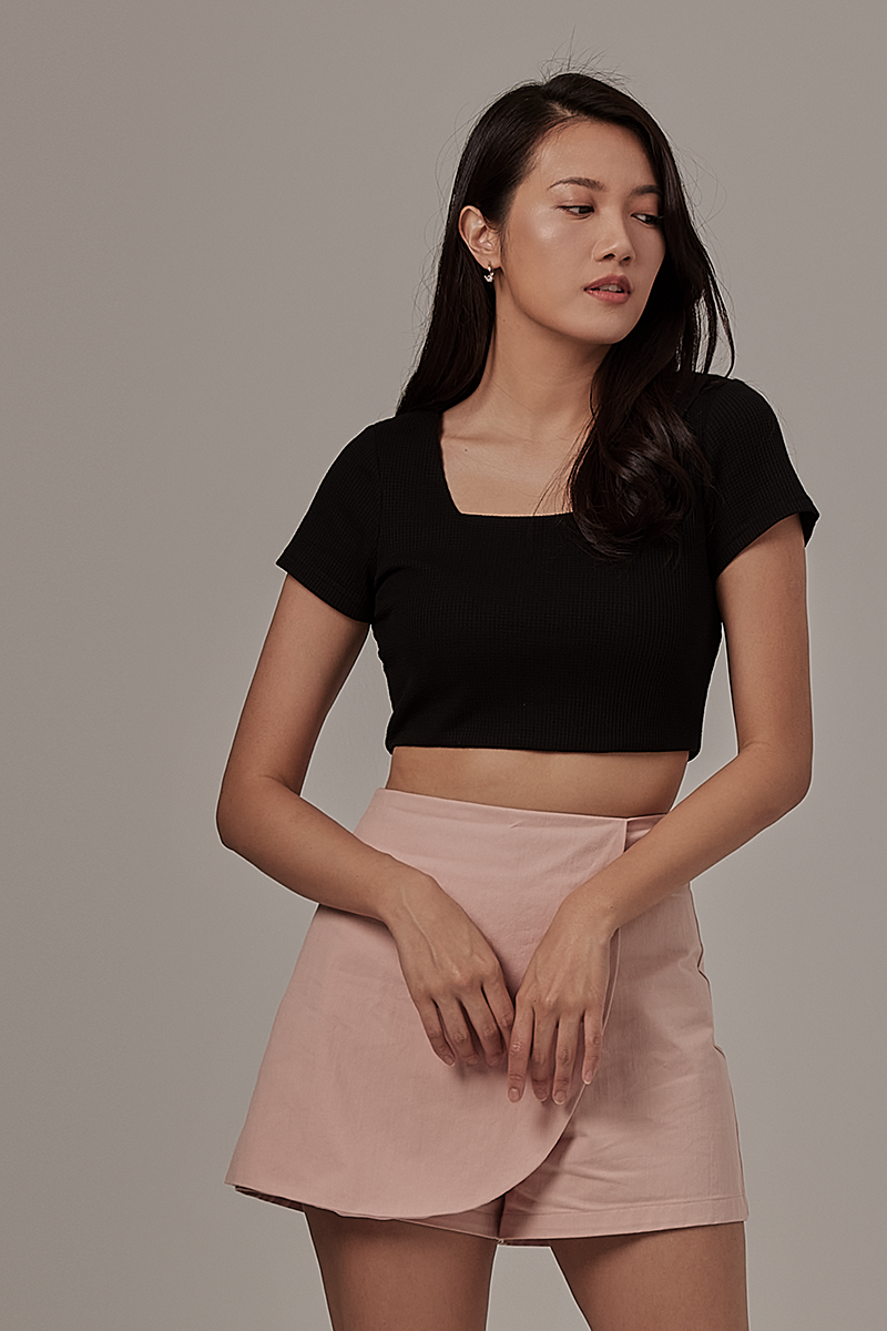 Micayla Waffle Textured Crop Top in Black