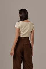 Micayla Waffle Textured Crop Top in Vanilla