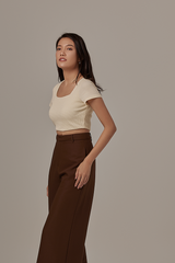 Micayla Waffle Textured Crop Top in Vanilla