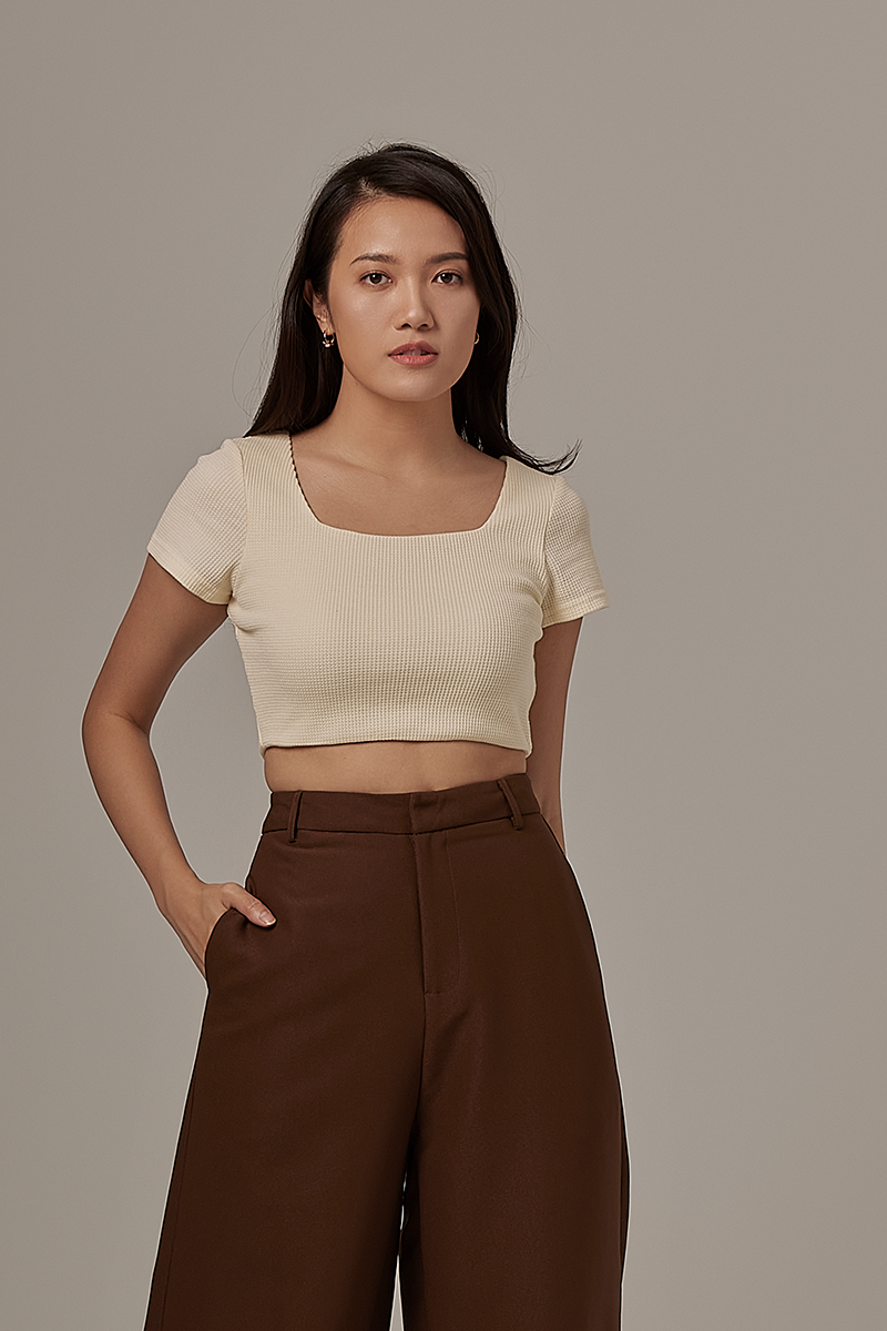 Micayla Waffle Textured Crop Top in Vanilla