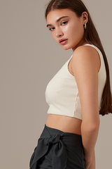 Vanessa Square Neck Fitted Crop Top in Cream