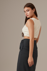 Vanessa Square Neck Fitted Crop Top in Cream