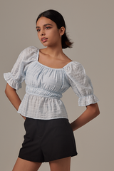 Isabel Peplum Blouse in Blue