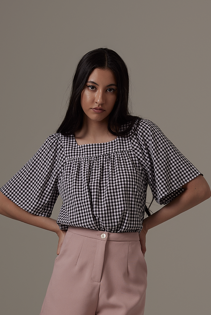 Remia Checkered Blouse in Black