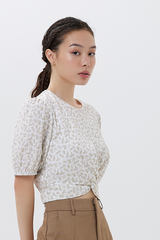 Velda Floral Knotted Top in Khaki
