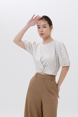 Velda Floral Knotted Top in Khaki