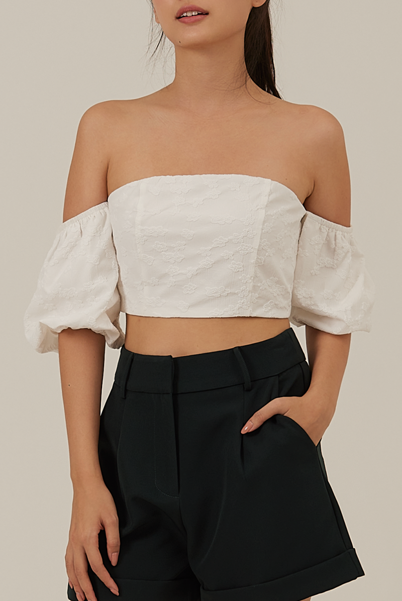 Izzy Broderie Off-Shoulder Top in White
