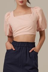 Jailyn Puff Sleeve Crop Top in Powder