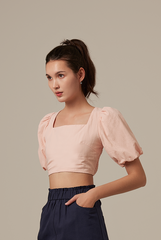 Jailyn Puff Sleeve Crop Top in Powder