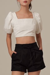 Jailyn Puff Sleeve Crop Top in White