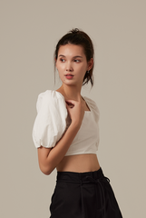 Jailyn Puff Sleeve Crop Top in White