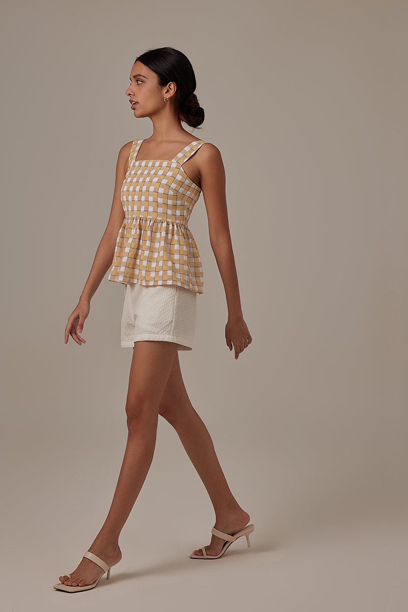 Idona Checkered Babydoll Blouse in Yellow