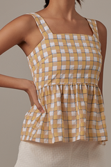 Idona Checkered Babydoll Blouse in Yellow