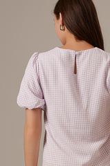Dina Checkered Puff Sleeve Top in Lavender