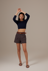 Silvia Long Sleeve Crop Top in Navy Blue