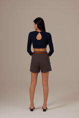 Silvia Long Sleeve Crop Top in Navy Blue