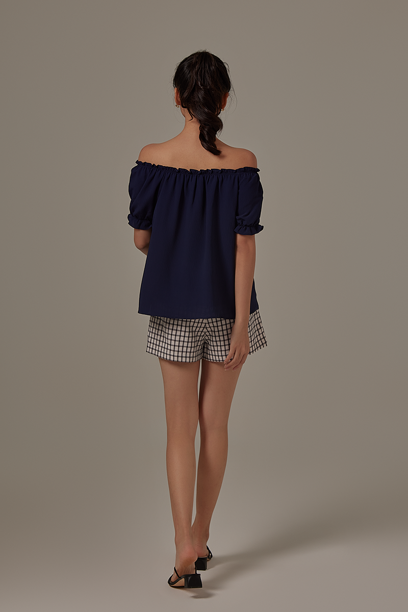 Lesia Off-Shoulder Blouse in Navy Blue