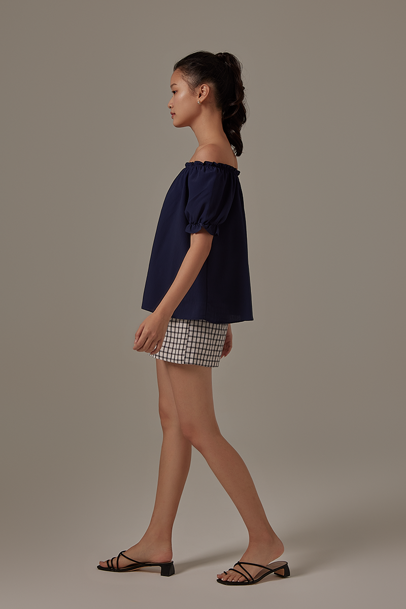 Lesia Off-Shoulder Blouse in Navy Blue