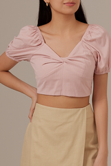 Geneva Front Twist Crop Top in Blush