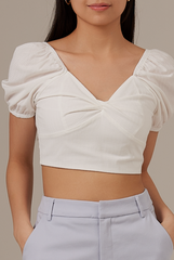 Geneva Front Twist Crop Top in White