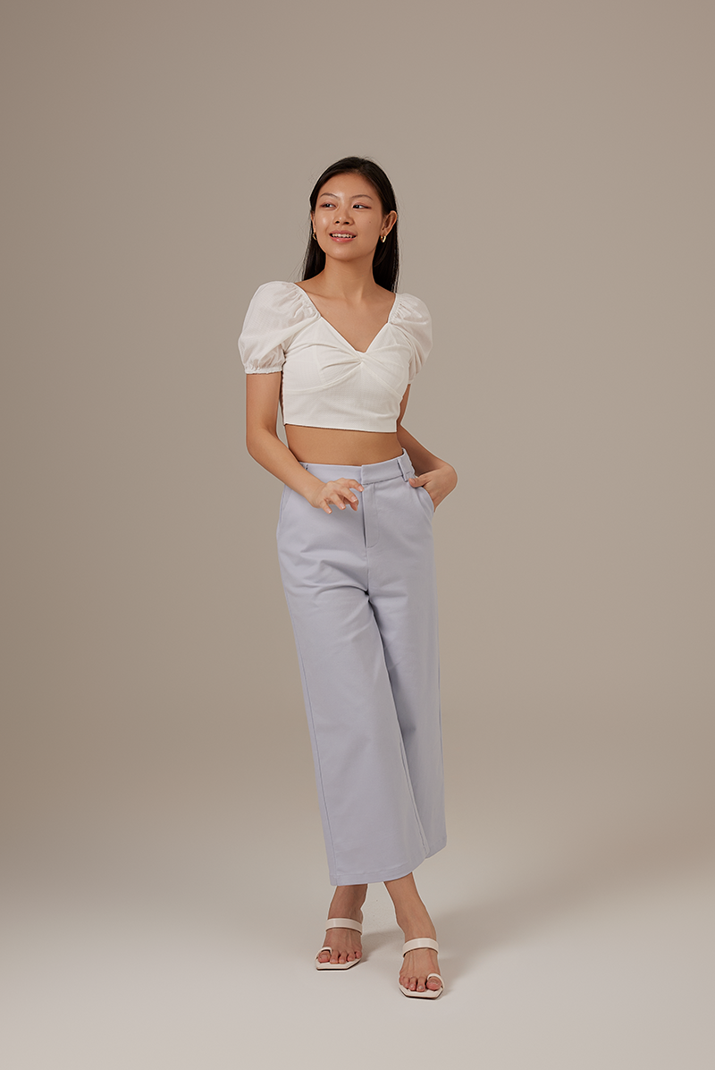 Geneva Front Twist Crop Top in White