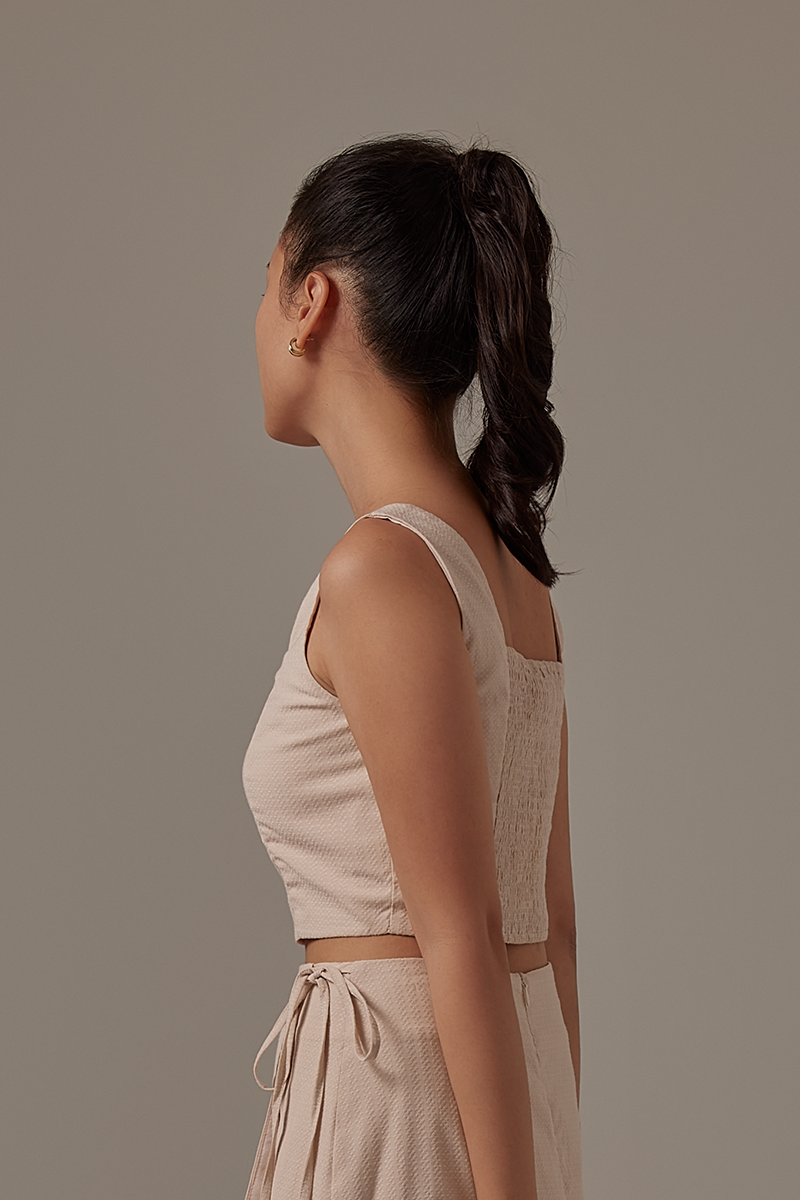 Wina Smocked Back Top in Beige