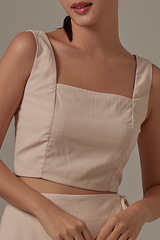 Wina Smocked Back Top in Beige