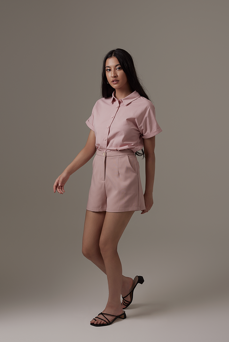Alasna Button-Up Shirt in Dusty Pink