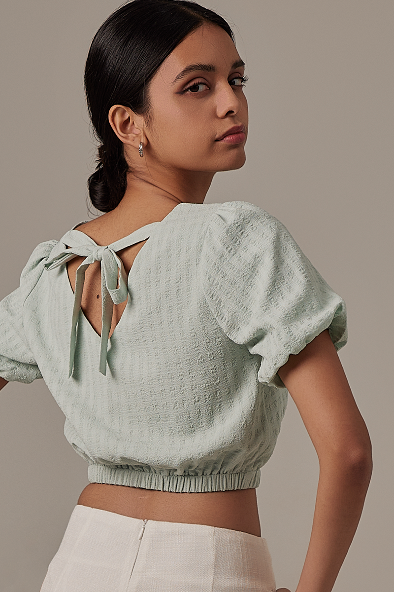 Leia Elasticated Crop Top in Mint