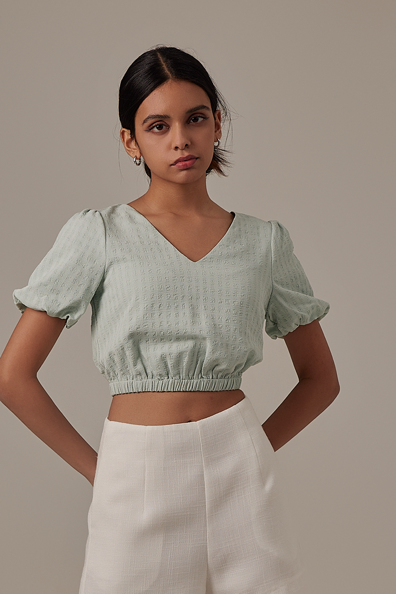 Leia Elasticated Crop Top in Mint
