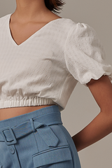 Leia Elasticated Crop Top in White