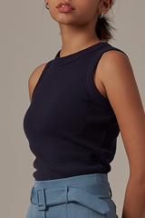 Adeline Halter Neck Top in Navy Blue