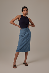 Adeline Halter Neck Top in Navy Blue