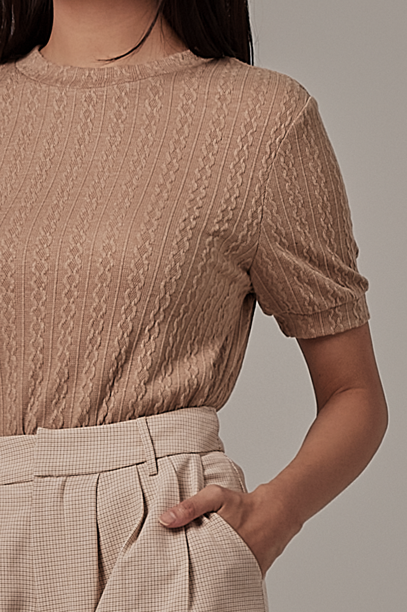 Liane Cable Knit Top in Khaki