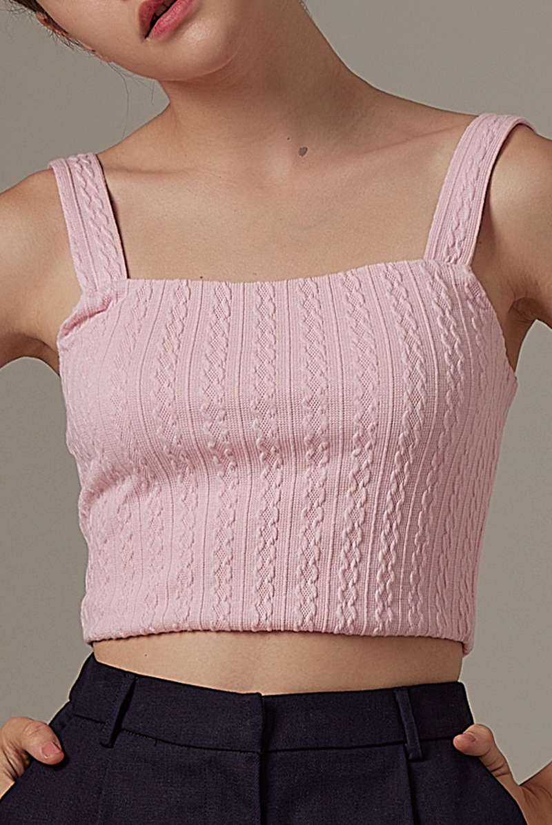Aziel Cable Knit Tank Top in Pink