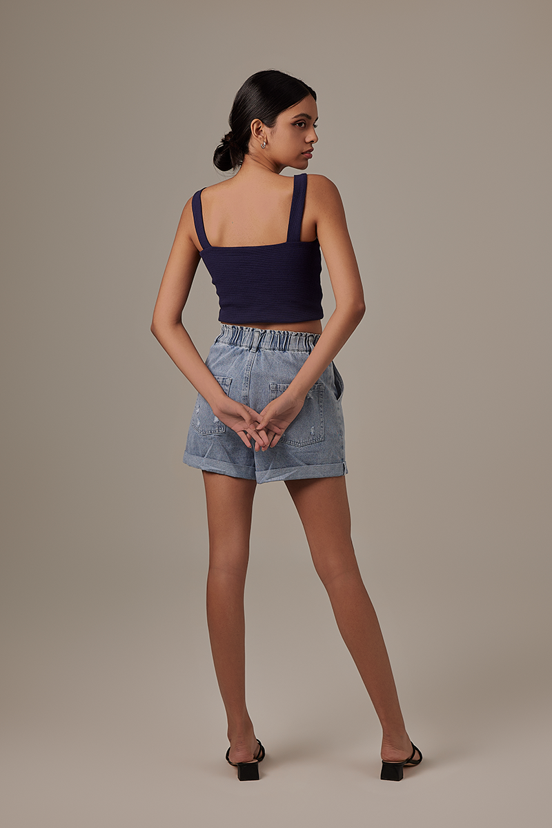 Sasha Waffle Textured Camisole in Navy Blue