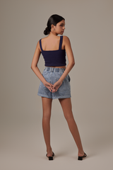 Sasha Waffle Textured Camisole in Navy Blue