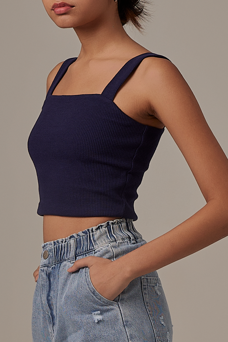 Sasha Waffle Textured Camisole in Navy Blue