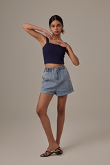 Sasha Waffle Textured Camisole in Navy Blue