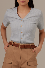 Vena Waffle Textured Top in Blue