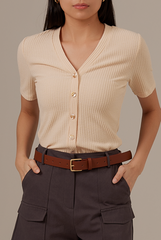 Vena Waffle Textured Top in Sand