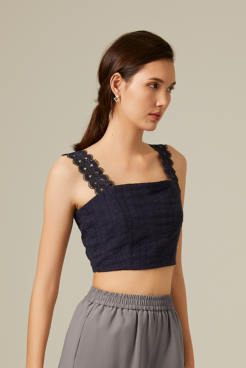Shanna Embroidered Tank Top in Navy Blue