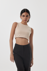 Ida Halter Neck Top in Beige