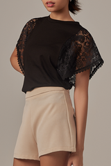 Homa Lace Sleeves Top in Black