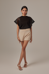 Homa Lace Sleeves Top in Black